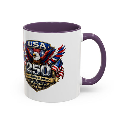 USA 250th Anniversary Accent Coffee Mug – Patriotic Eagle & Flag 1776–2026