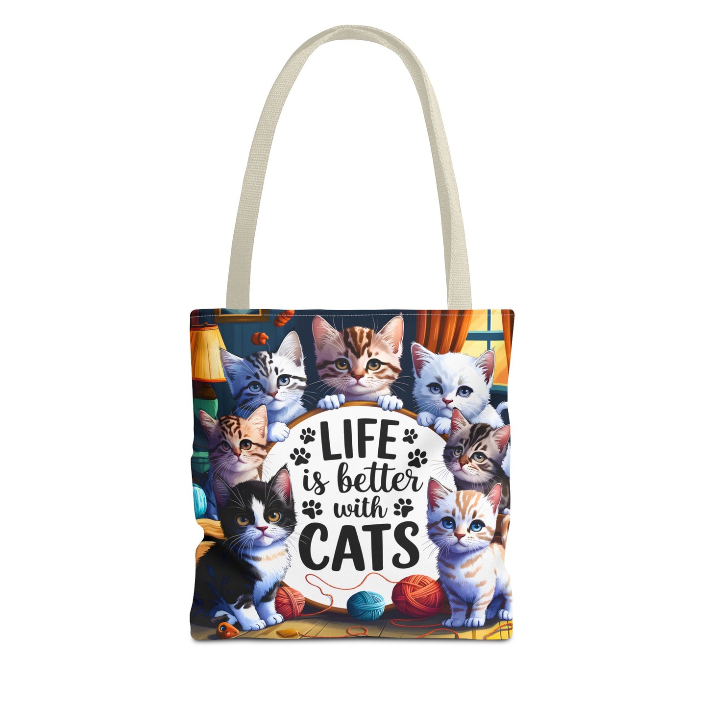 Life Is Better With Cats Tote Bag — Cute Kitten All-Over Print Shopper