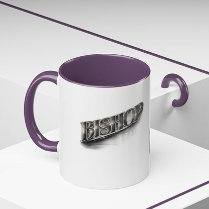 Vintage 'Bishop' Accent Coffee Mug — Retro Metallic Text Ceramic Mug (11/15oz)