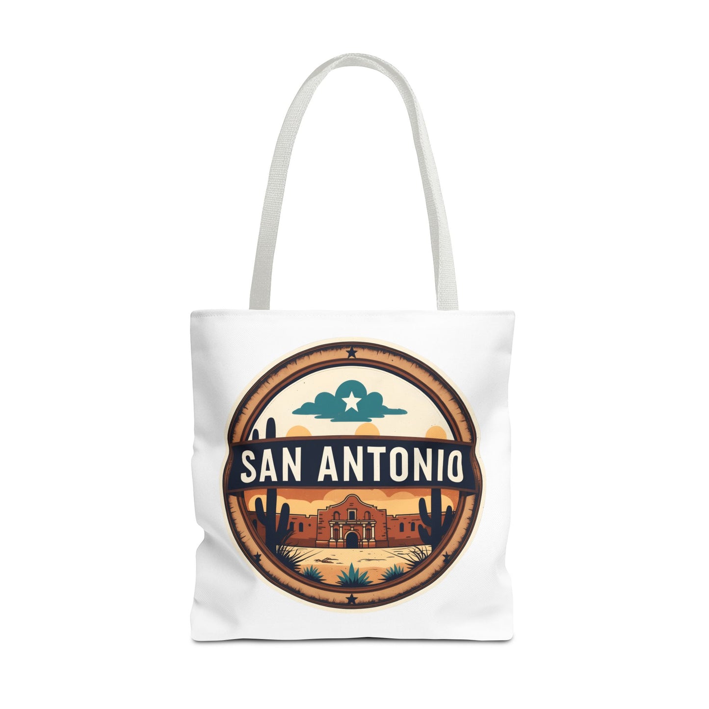 San Antonio Vintage Badge Tote Bag — Retro Texas Travel Market Tote