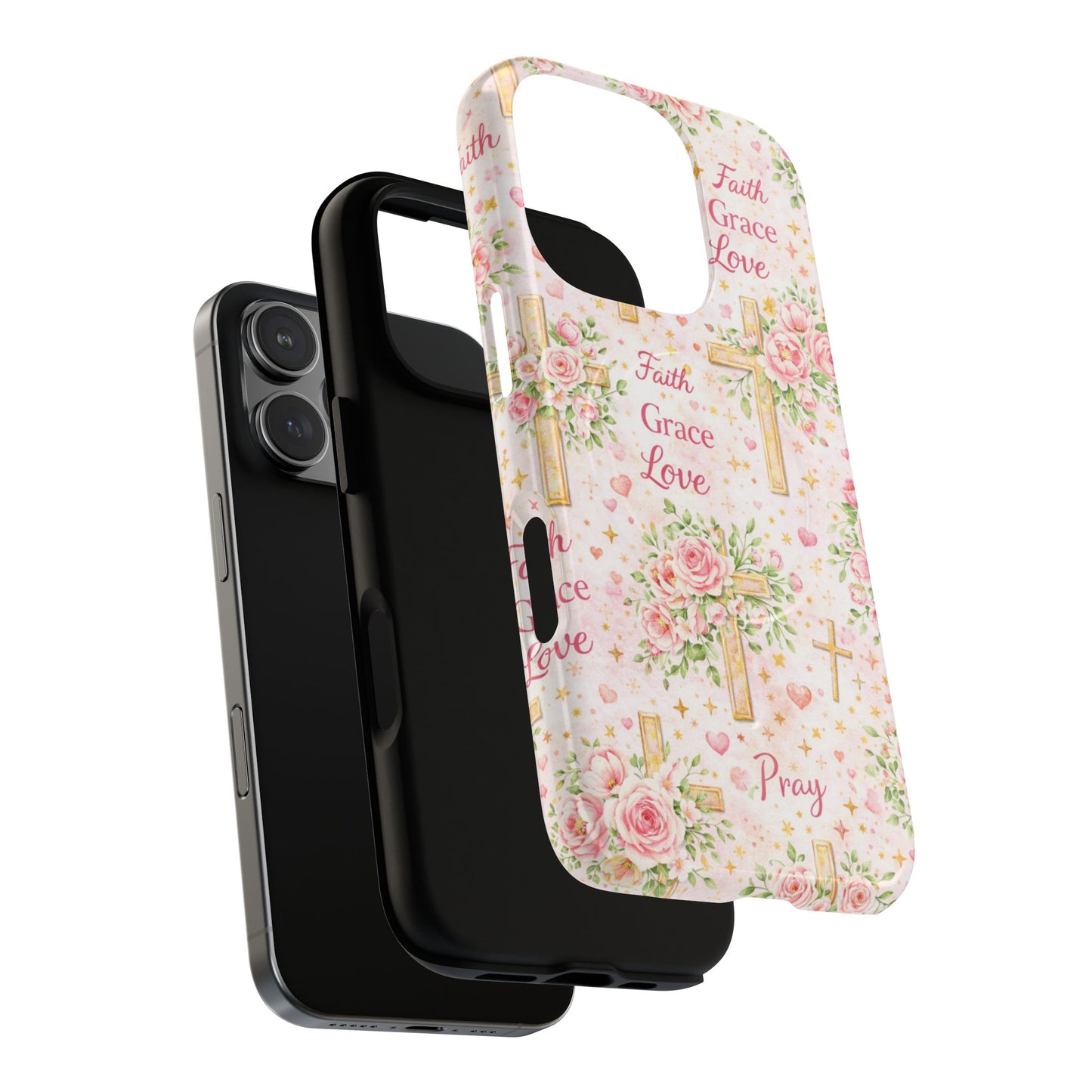 Faith Grace Love Tough Magnetic Phone Case — Floral Cross Protective Cover