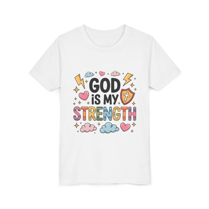 God Is My Strength Youth Tee — Cute Faith-Based Kids T-Shirt