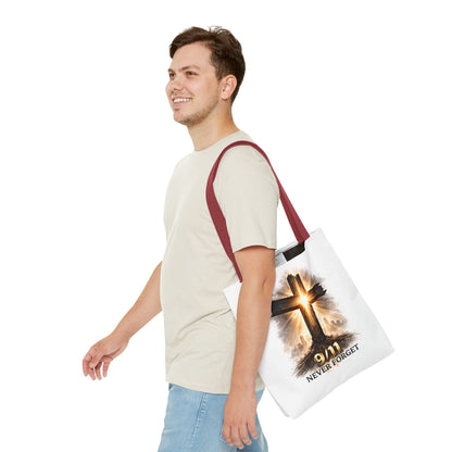 9/11 Never Forget Cross Memorial Tote Bag — Patriotic Remembrance Shopper