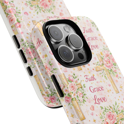 Faith Grace Love Tough Magnetic Phone Case — Floral Cross Protective Cover