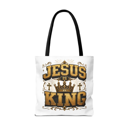Jesus Is King Tote Bag - Christian Faith Crown Design