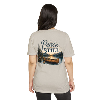Peace Be Still Canoe T-Shirt — Inspirational Lake Nature Graphic Tee
