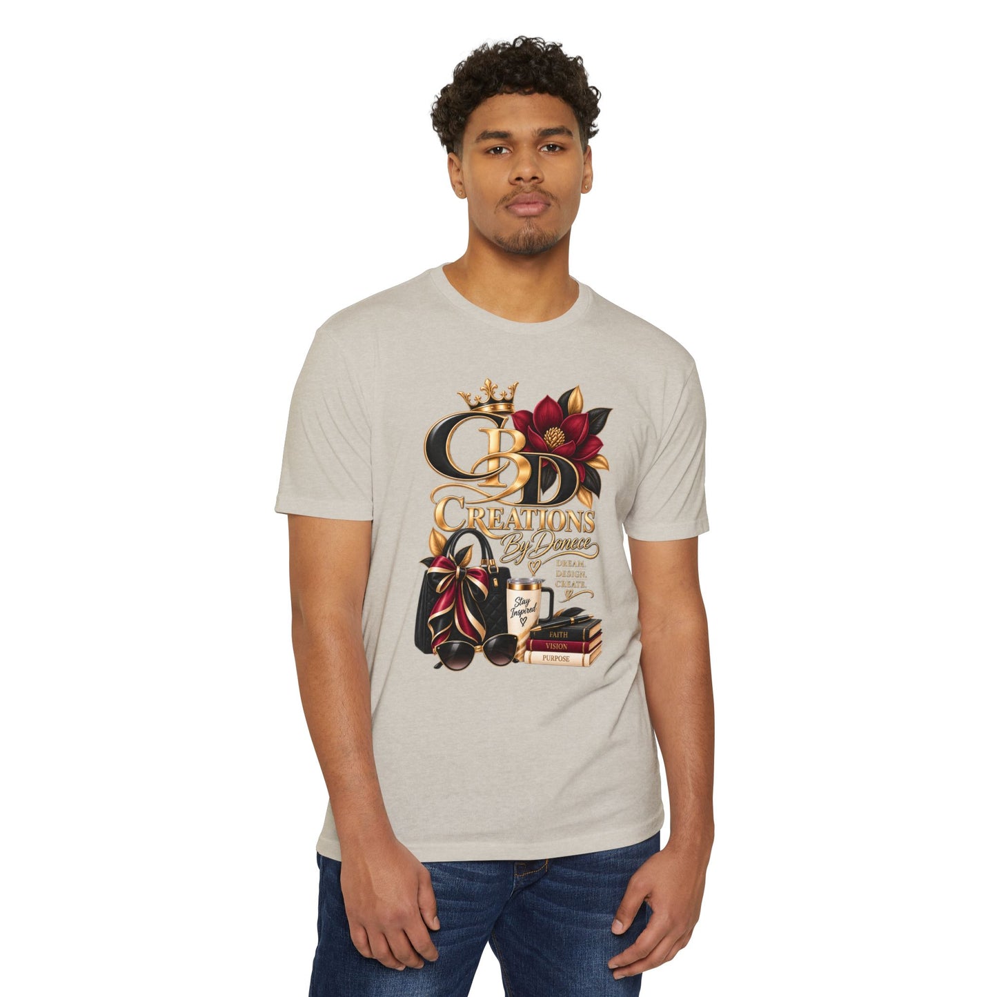 T‑Shirt — CBD Creations Floral Logo Tee (Books, Crown & Coffee Design)