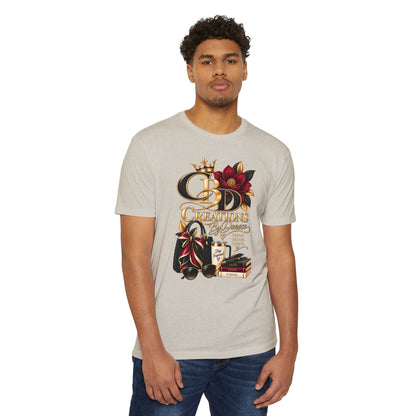 T‑Shirt — CBD Creations Floral Logo Tee (Books, Crown & Coffee Design)