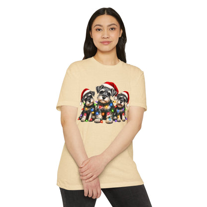 Christmas Schnauzer Puppies T-Shirt – Cute Santa Hat Dog Holiday Tee