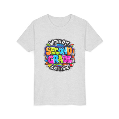 Second Grade Kids Tee - "Watch Out Second Grade Here I Come" Colorful Back-to-School Shirt