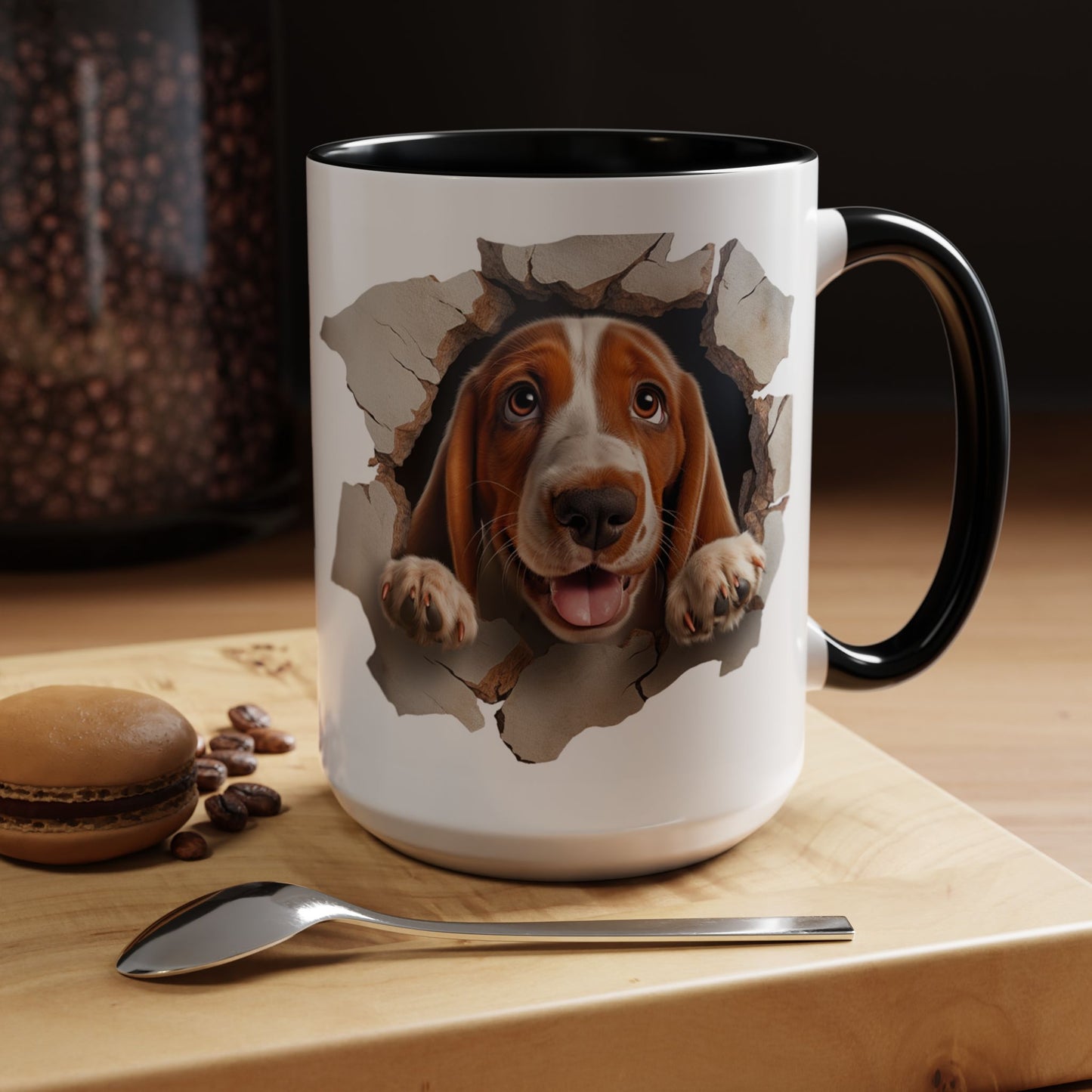 Basset Hound Peek-A-Boo Accent Coffee Mug — Cute Dog Face 11/15oz