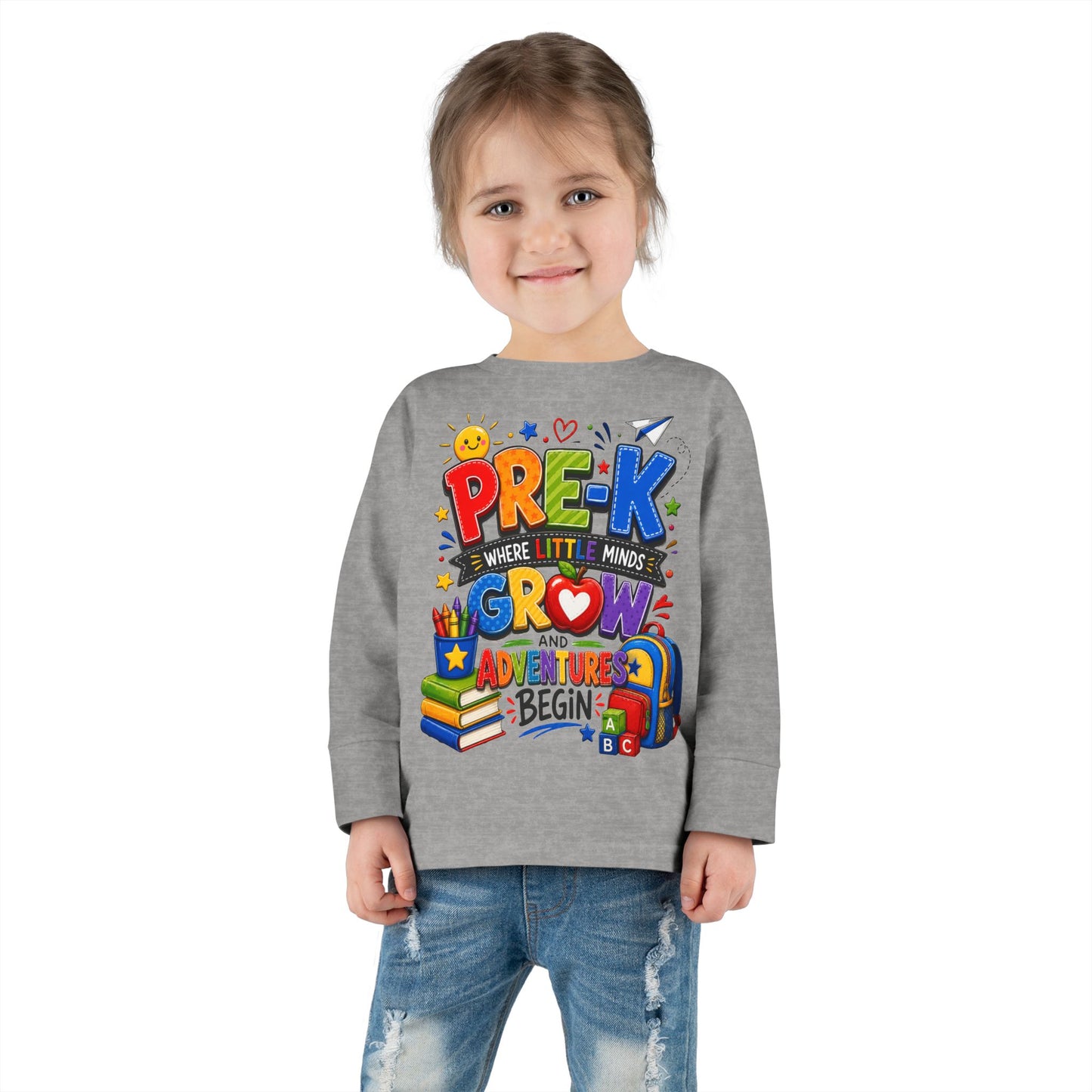 Pre-K Toddler Long Sleeve Tee – "Where Little Minds Grow and Adventures Begin" Back-to-School Shirt