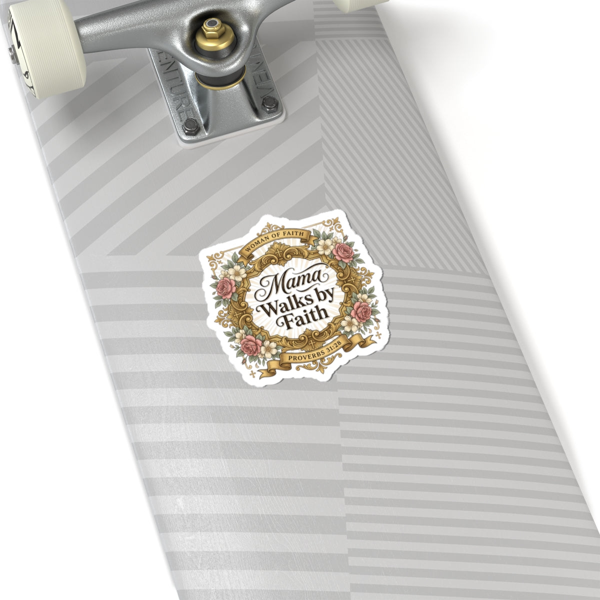 Mama Walks by Faith Sticker | minimalist mom life, cool mom streetwear