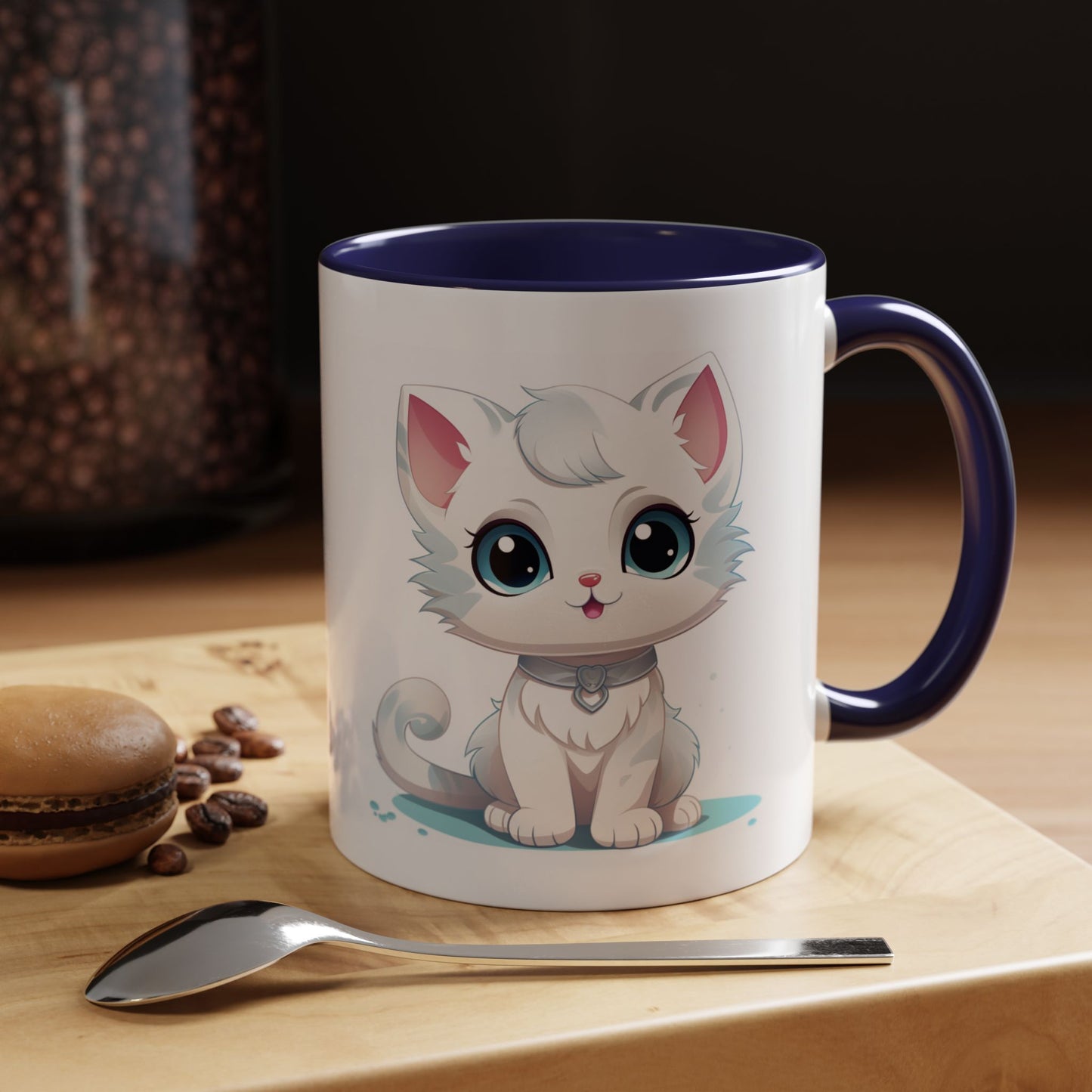 Cute White Kitten Accent Coffee Mug – Adorable Cat Cute Cat Lover Gift