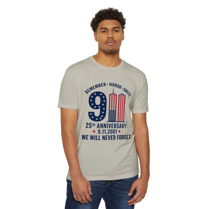 9/11 Memorial T-Shirt – "Remember Honor Unite" 25th Anniversary We Will Never Forget