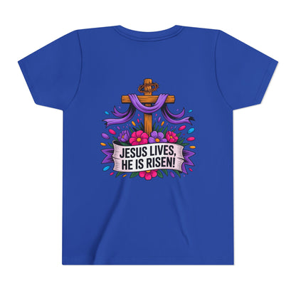 Youth Tee — "Jesus Lives, He Is Risen!" Easter Christian Tee
