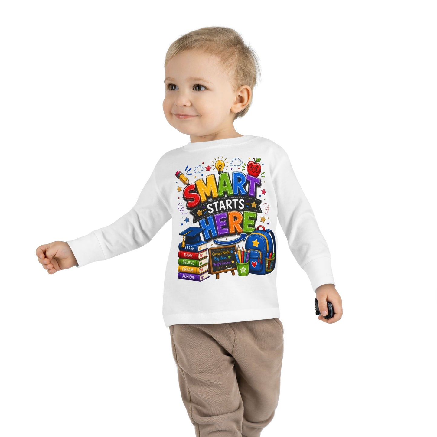 Smart Starts Here Toddler Long Sleeve Tee — Back-to-School Kids Shirt