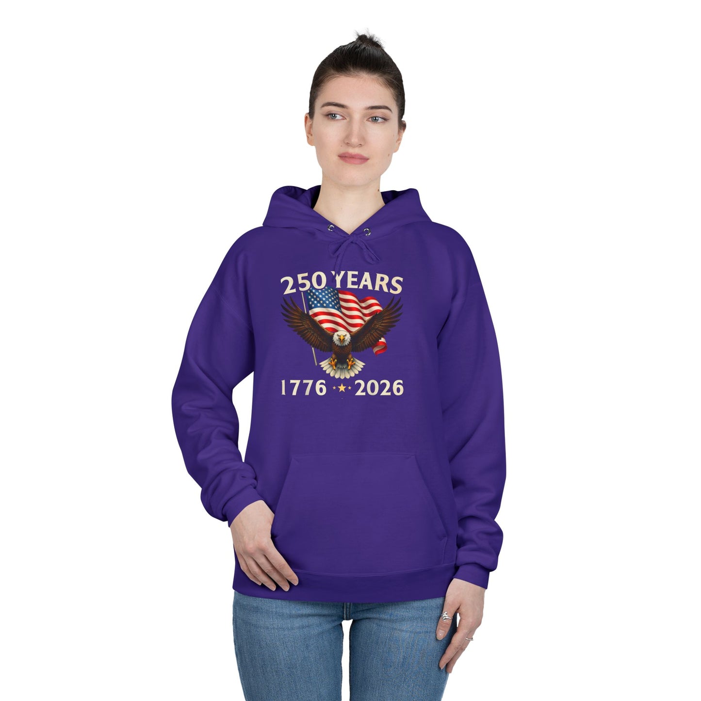 250 Years 1776–2026 Eagle Hoodie — American Flag Bicentennial Celebration Pullover