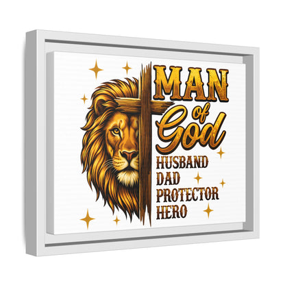 Man of God Framed Canvas Art — 'Man of God: Husband, Dad, Protector, Hero' Religious Wall Decor