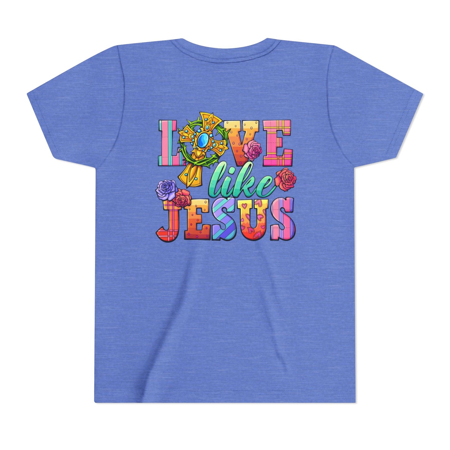 Youth Tee — "Love Like Jesus" Colorful Faith Graphic