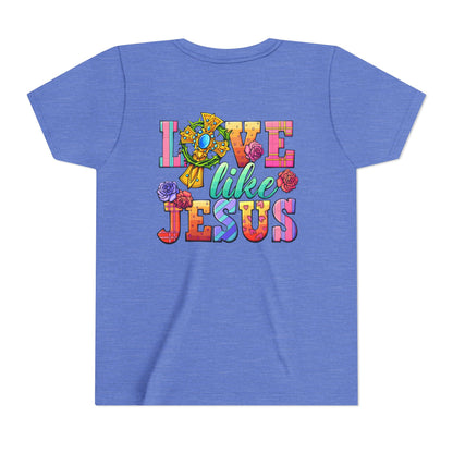 Youth Tee — "Love Like Jesus" Colorful Faith Graphic