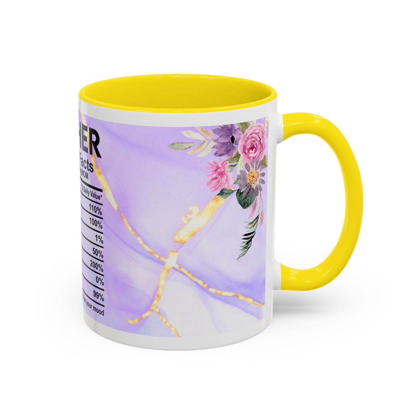 Mother Nutrition Facts Coffee Mug — Floral “Amazing Mom” 11/15oz Accent Mug