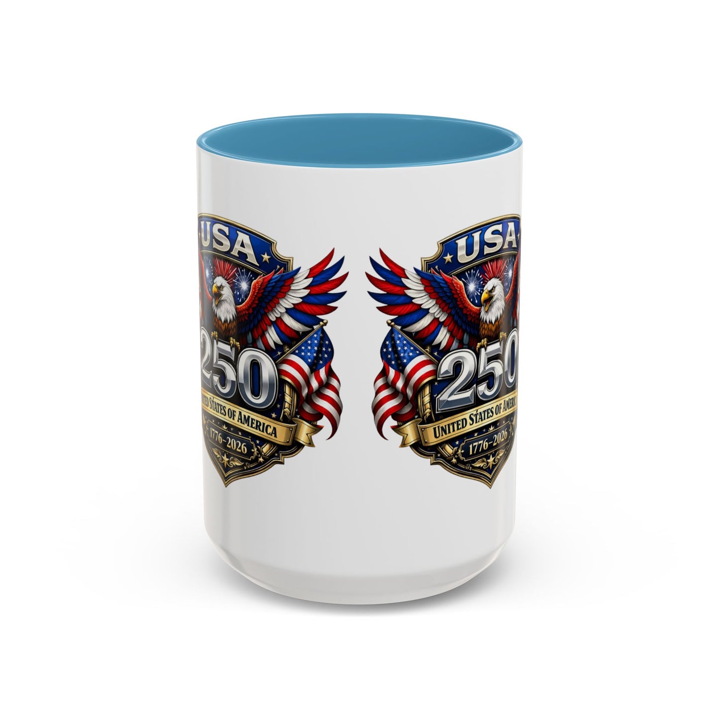 USA 250th Anniversary Accent Coffee Mug – Patriotic Eagle & Flag 1776–2026