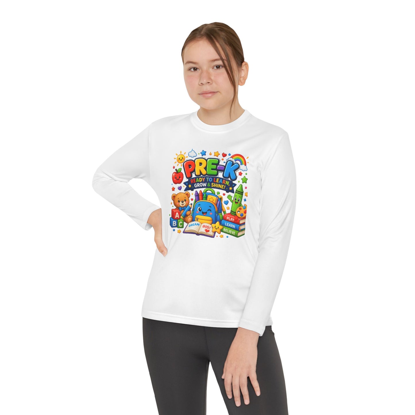PRE-K Kids Long Sleeve Tee — Back-to-School Preschool Shirt ("Ready to Learn, Grow & Shine")