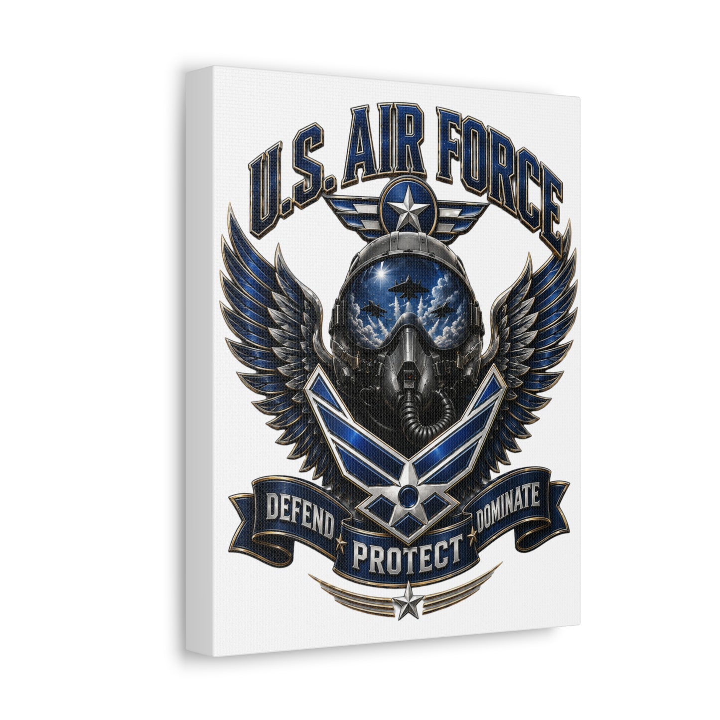 U.S. Air Force Canvas Wall Art – "Defend Protect Dominate" Military Aviation Stretched Canvas