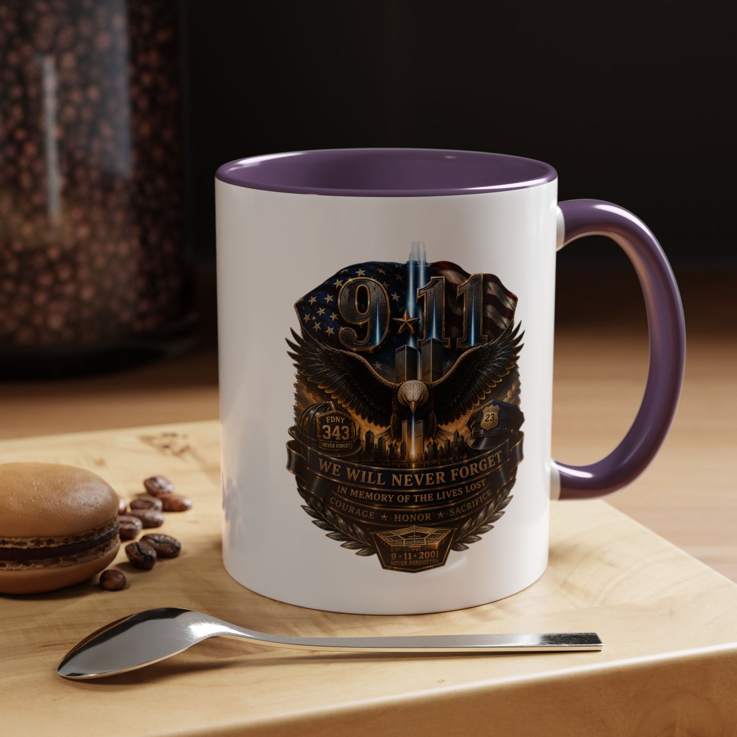 9/11 Tribute Coffee Mug — Never Forget Memorial Eagle Design (11/15oz)