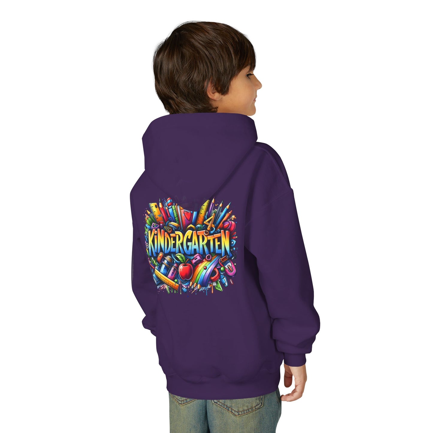 Kindergarten Kids Hoodie — Colorful School Supplies Back-to-School Sweatshirt