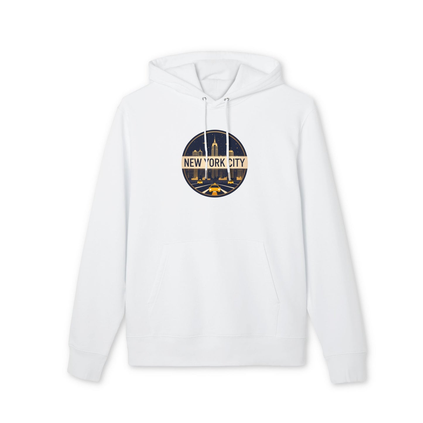 New York City Skyline Hoodie — Retro Taxi Circle Graphic