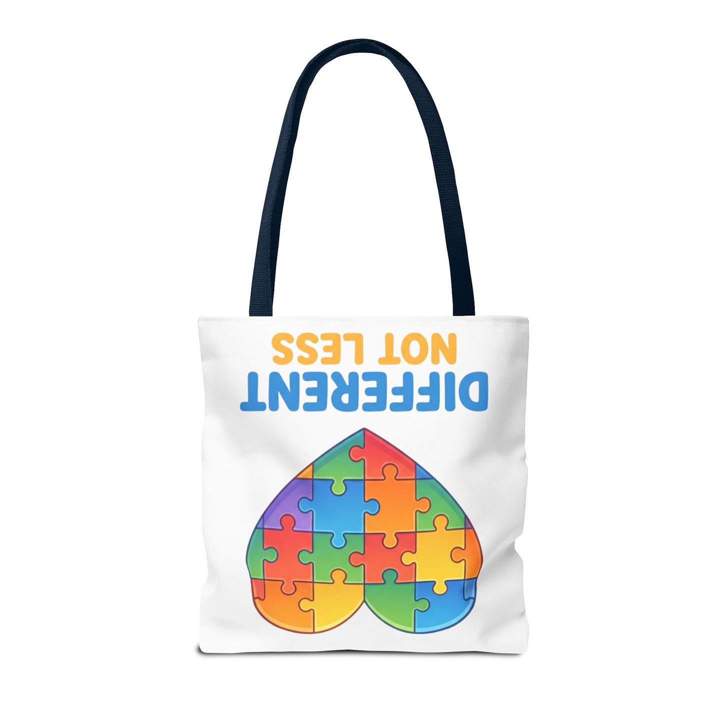 Autism Awareness Tote Bag — "Different Not Less" Heart Puzzle Design