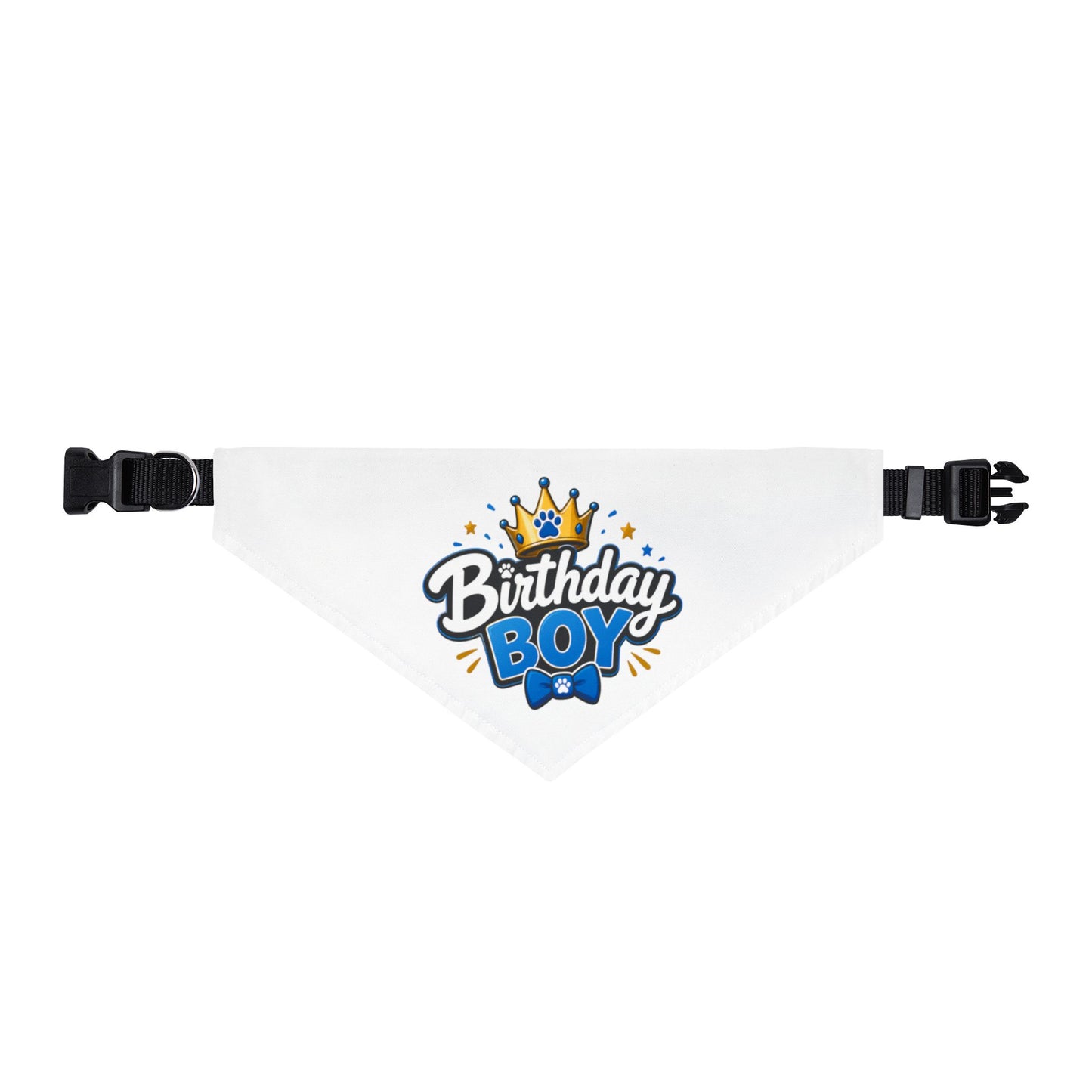 Birthday Boy Clip-On Pet Bandana — Birthday Crown & Bow Tie Dog Collar Accessory
