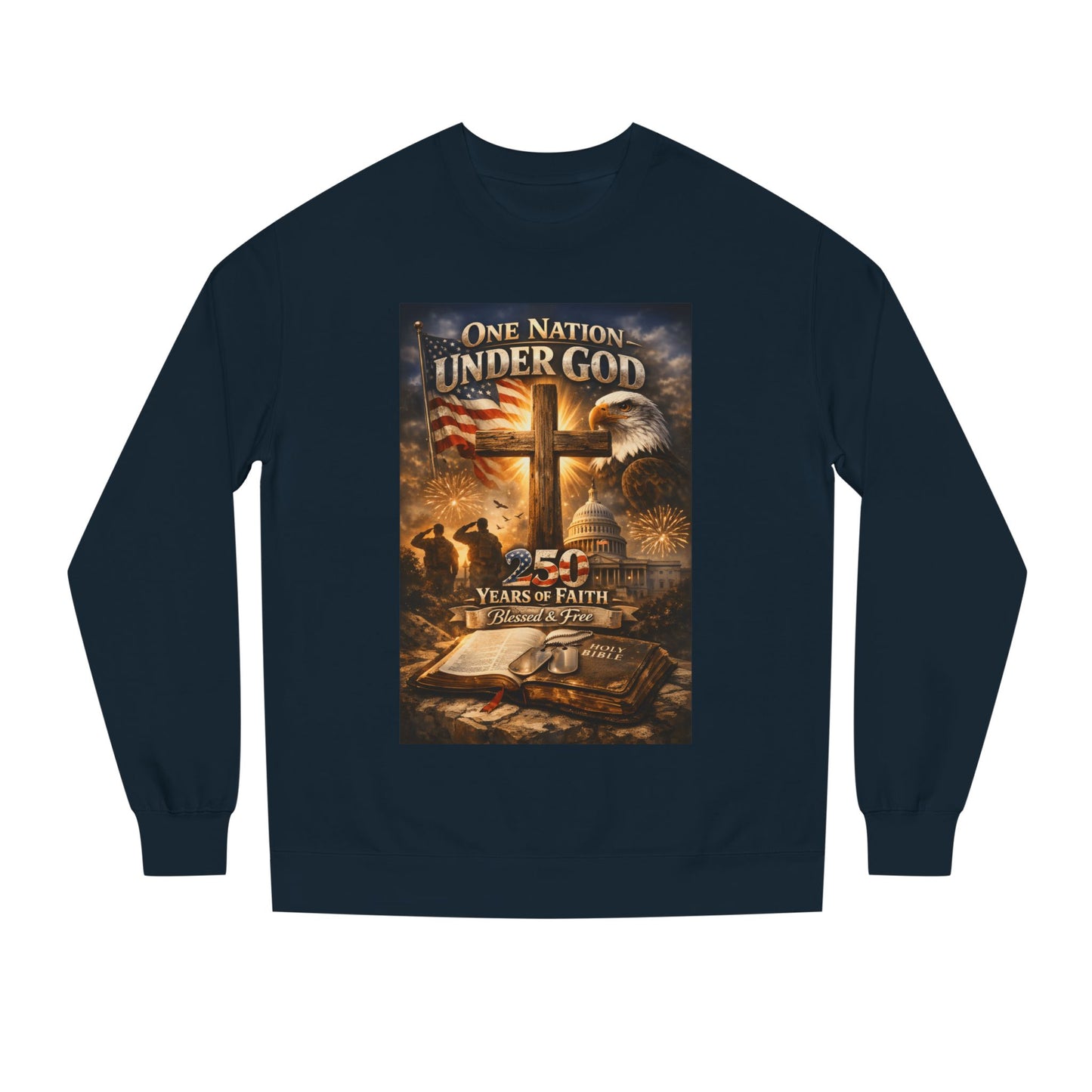Patriotic Christian Sweatshirt — "One Nation Under God" 25 Years of Faith Crewneck