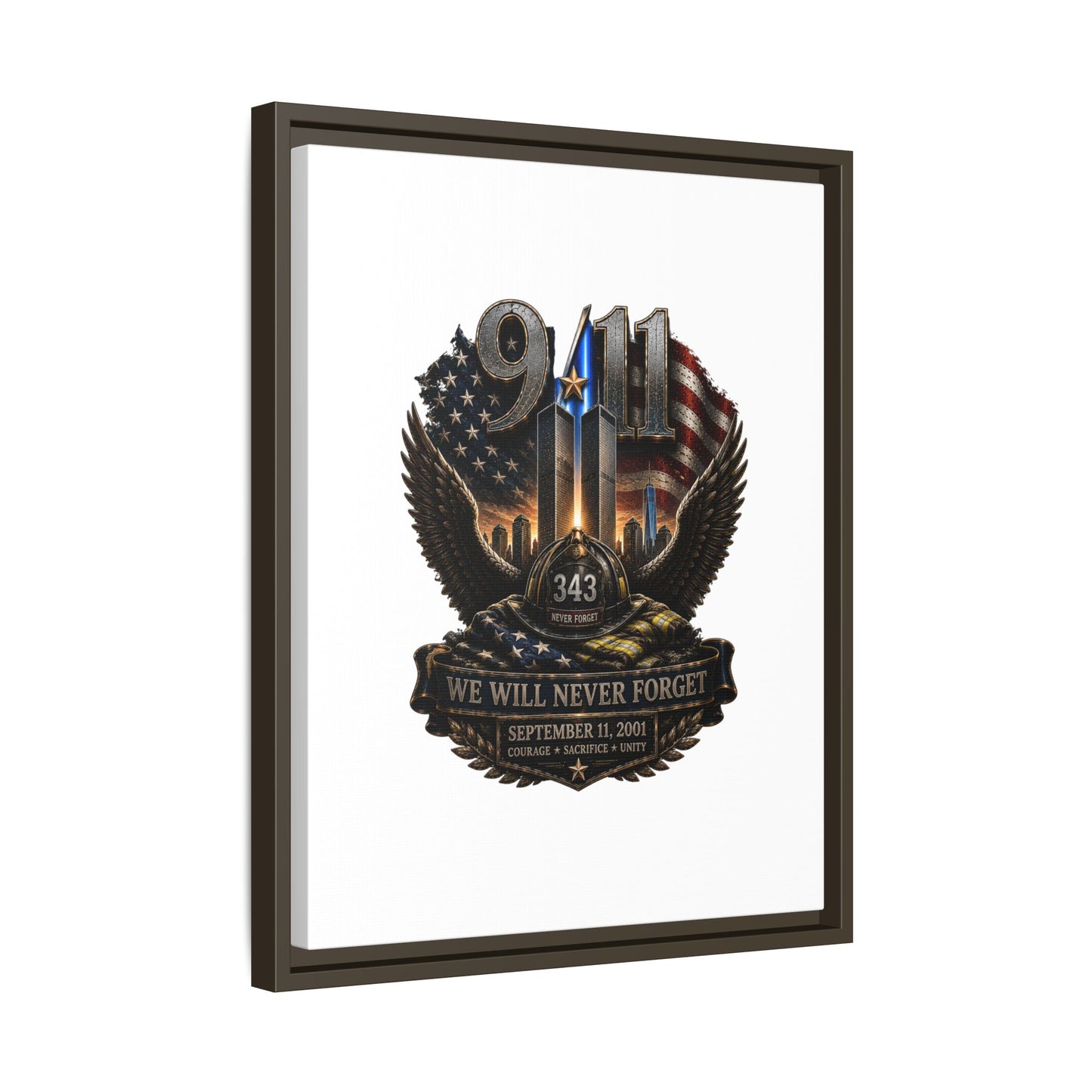 9/11 Memorial Matte Canvas Print — "We Will Never Forget" Framed Tribute
