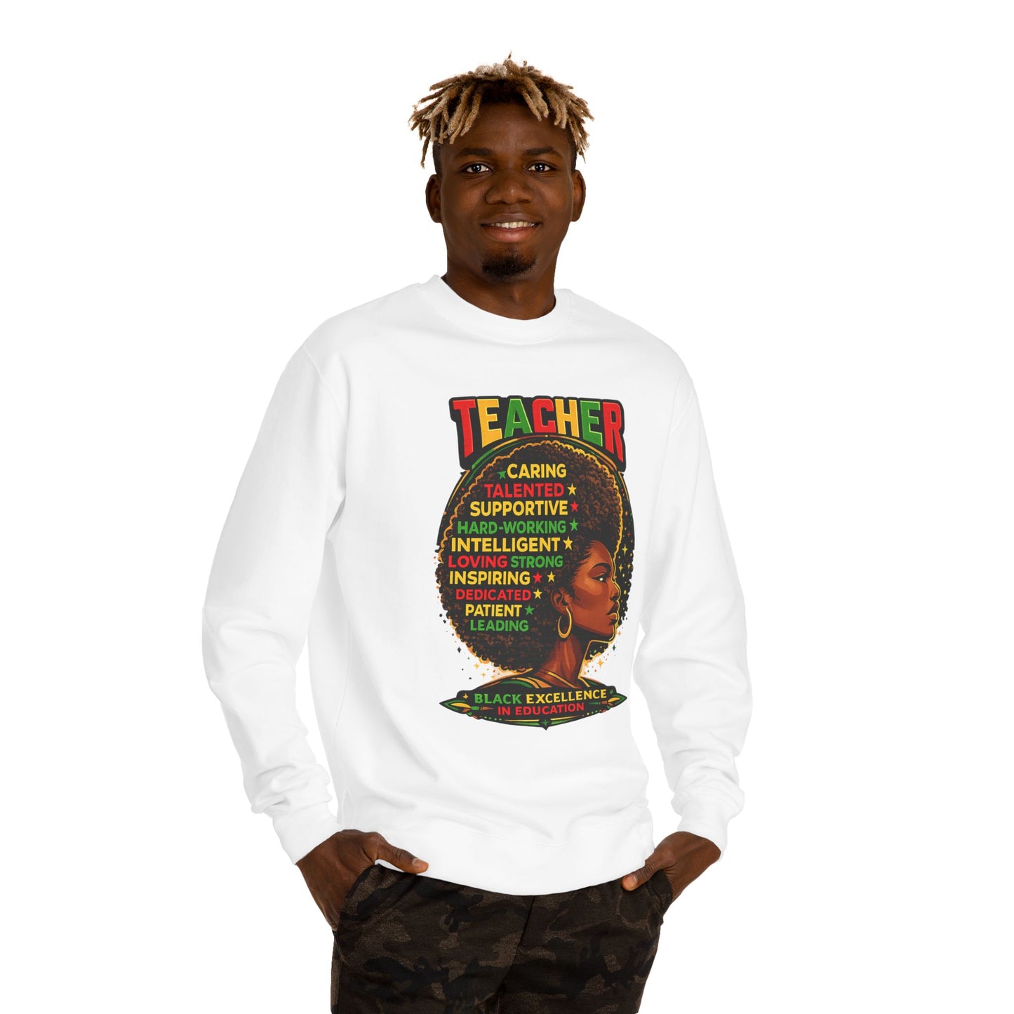 Teacher Afro Portrait Sweatshirt — Black Excellence Educator Crewneck