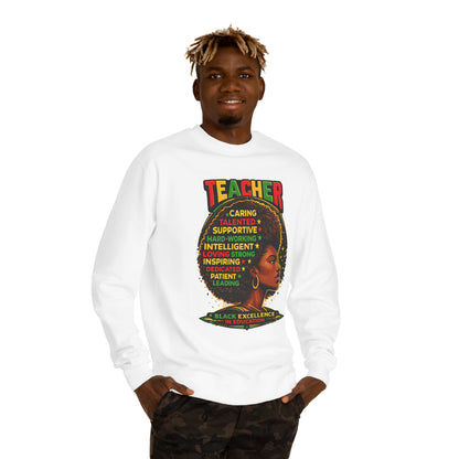 Teacher Afro Portrait Sweatshirt — Black Excellence Educator Crewneck