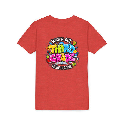 Third Grade Kids T‑Shirt — "Watch Out Third Grade Here I Come" Back-to-School Tee