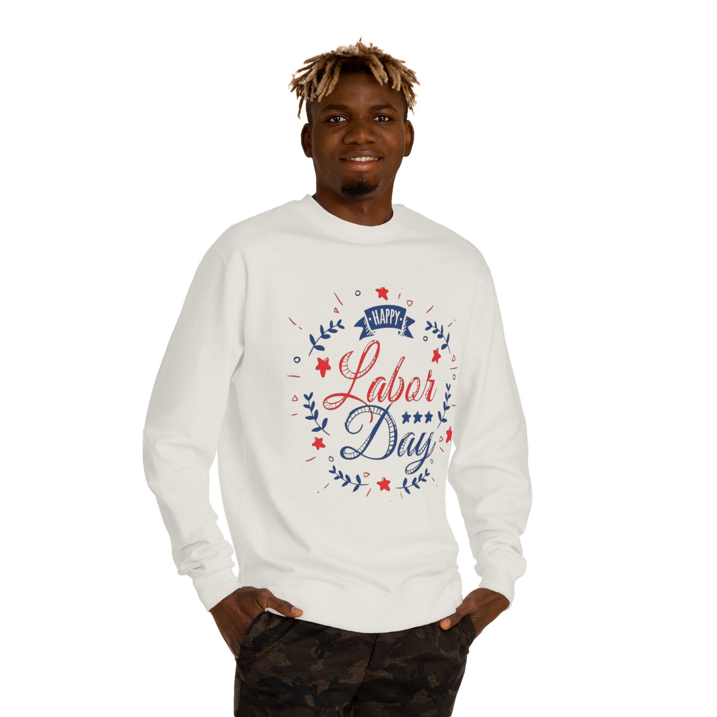 Happy Labor Day Crewneck Sweatshirt — Patriotic Red & Blue Holiday Pullover