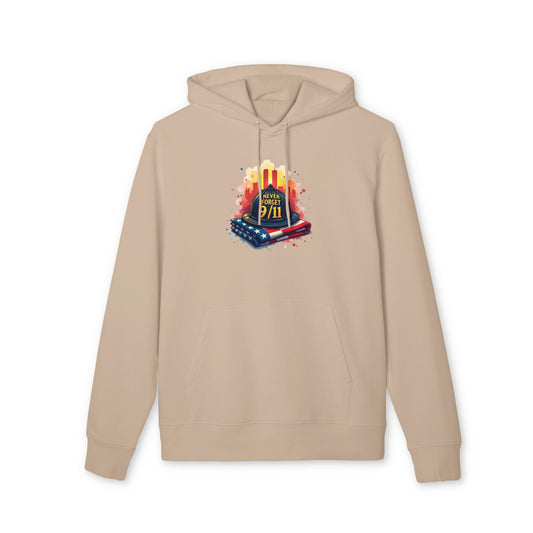 9/11 Never Forget Hoodie — Memorial Tribute Pullover with Twin Towers and Flag