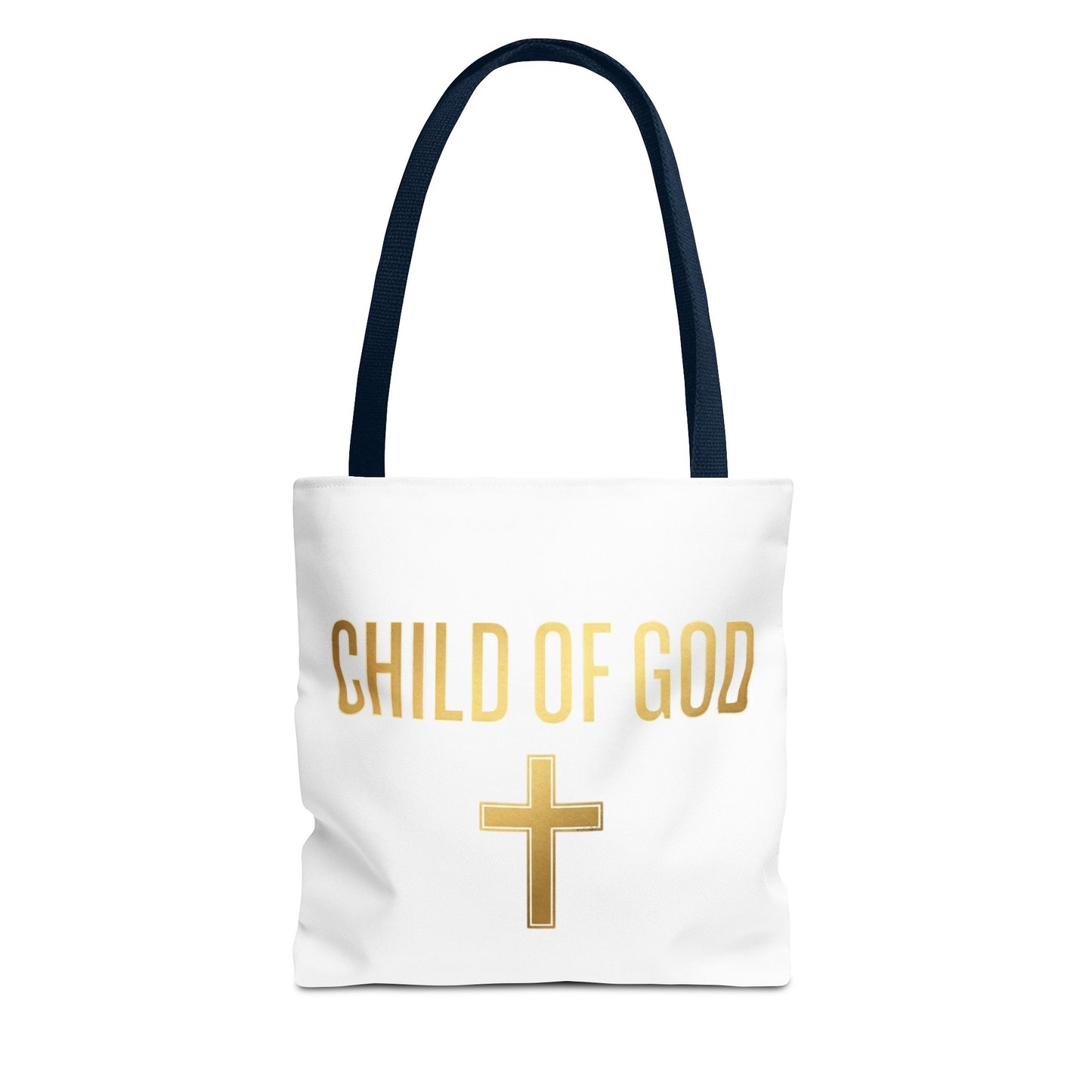 Child of God Tote Bag — Gold Cross Religious Canvas Tote