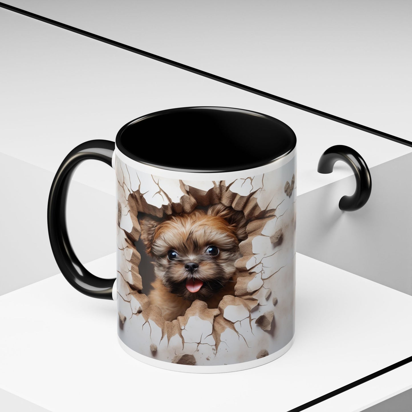 Puppy Breaking Through Accent Coffee Mug — Cute Dog 11/15oz Gift