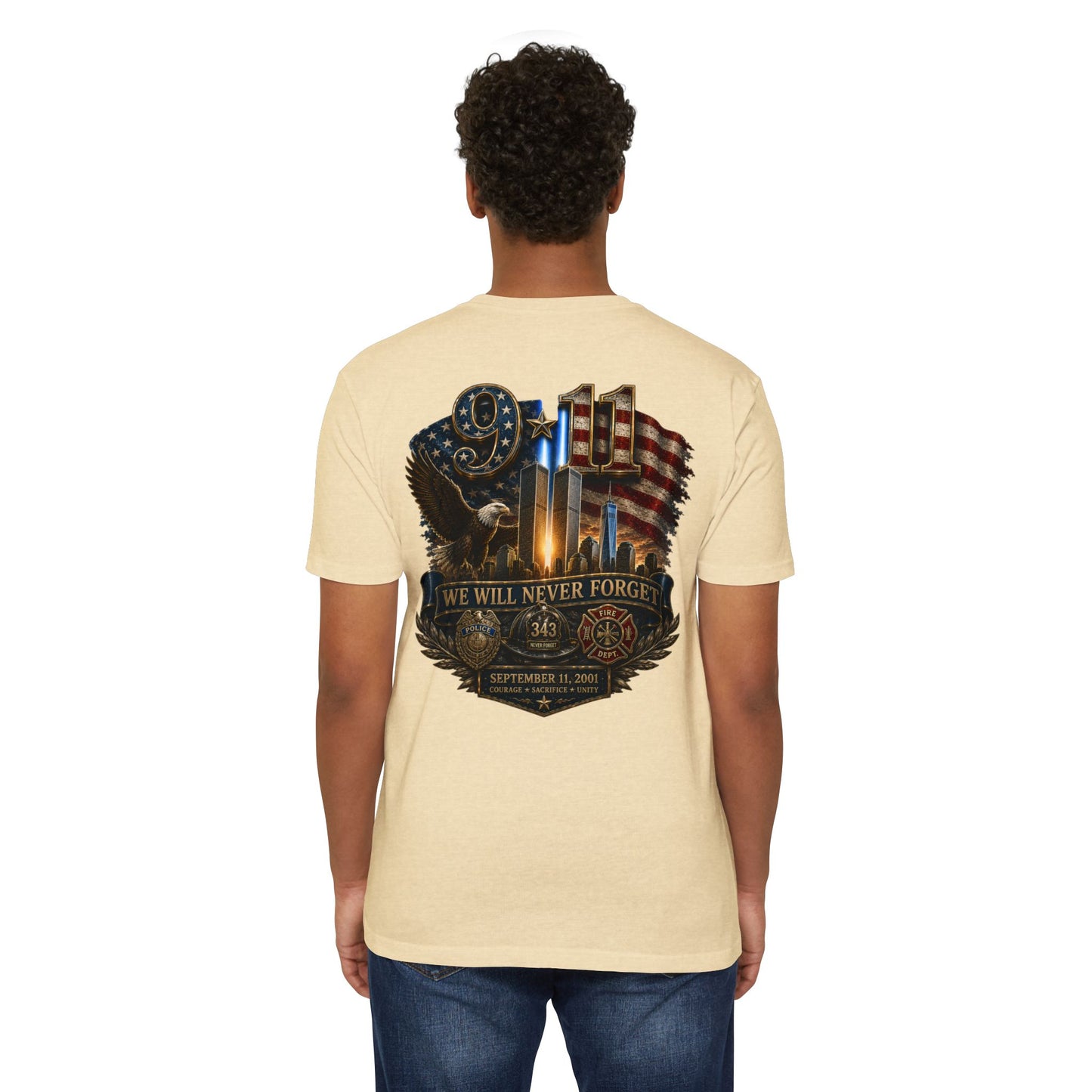 9/11 Memorial T-Shirt — "We Will Never Forget" Patriotic Tribute
