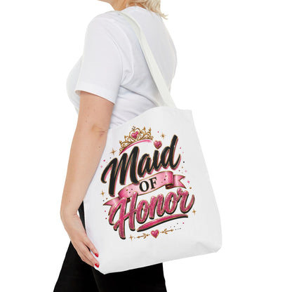 Maid of Honor Tote Bag — Pink Crown Bridal Party Tote for Weddings & Bachelorette