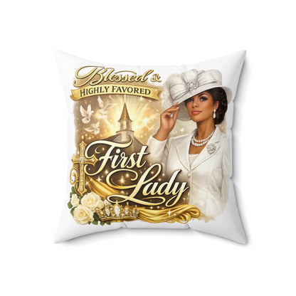 First Lady Decorative Pillow — "Blessed & Highly Favored" Church Home Decor