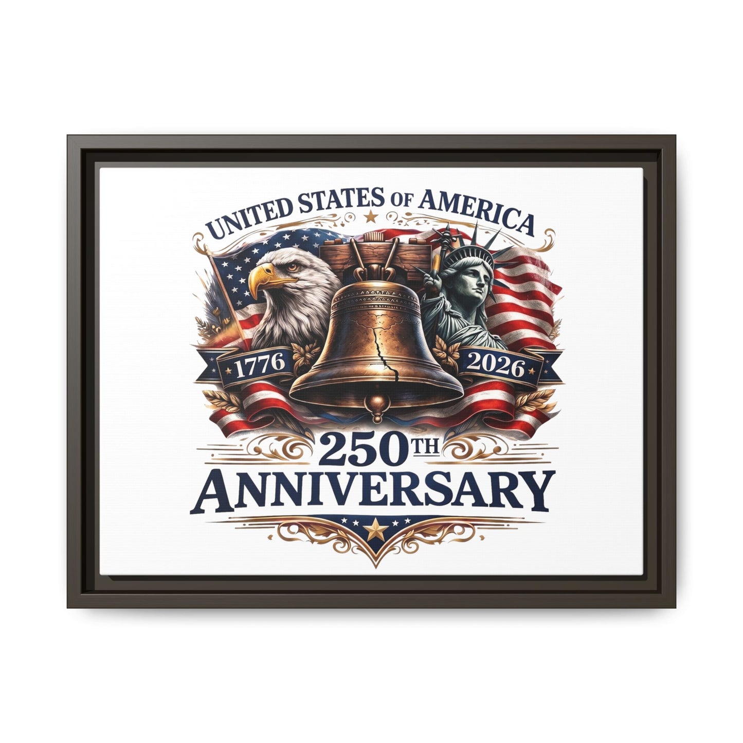 250th Anniversary Framed Canvas - United States of America Patriotic Liberty Bell Print