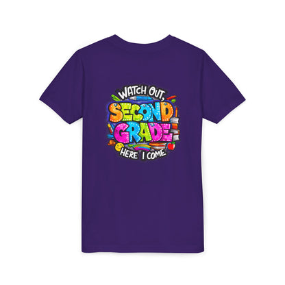 Second Grade Kids Tee - "Watch Out Second Grade Here I Come" Colorful Back-to-School Shirt