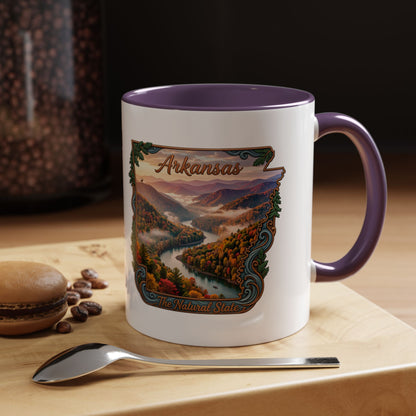 Arkansas Scenic Coffee Mug — Vintage State Map River Landscape (11/15 oz)
