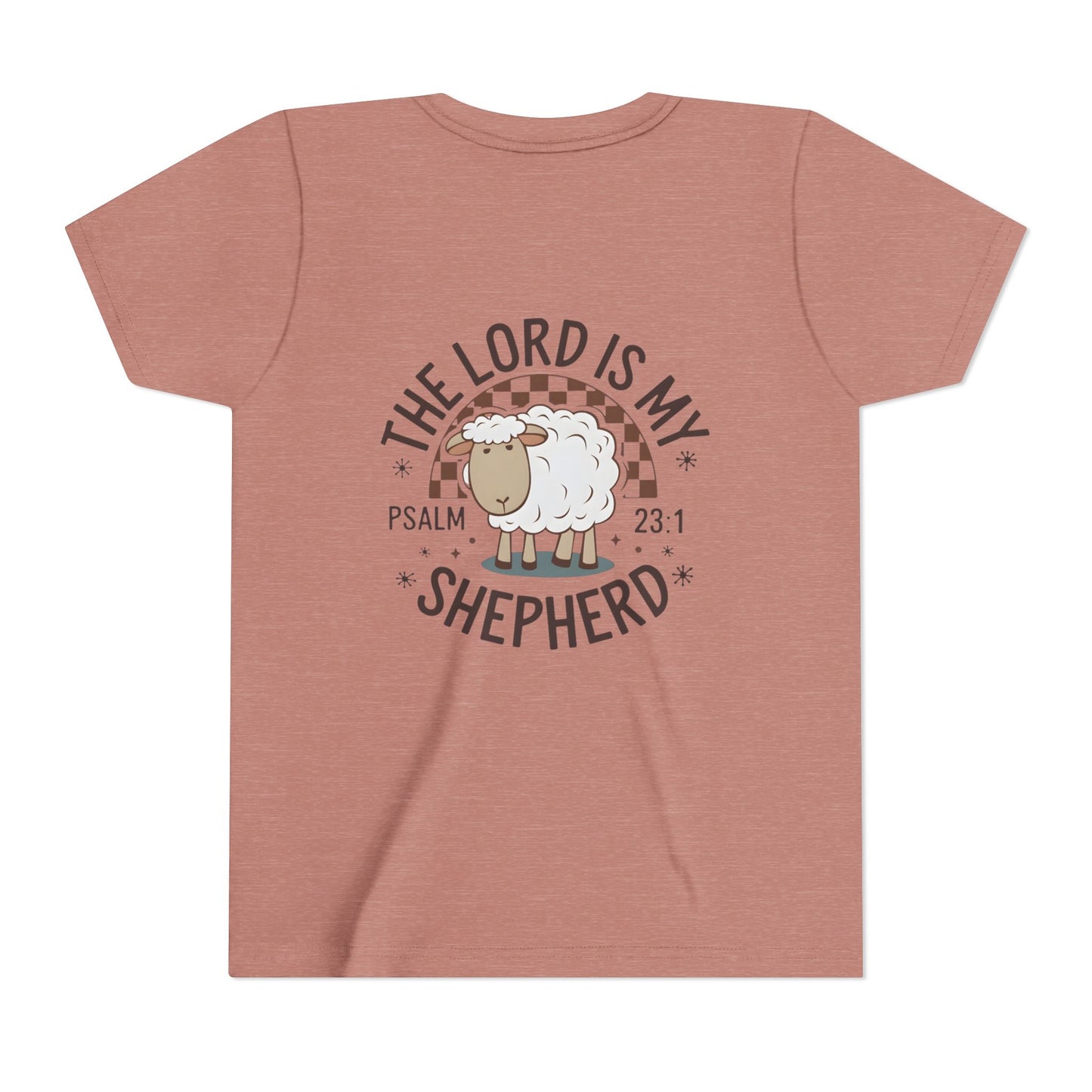 Youth Tee — "The Lord Is My Shepherd" Psalm 23:1 Christian Kids T‑Shirt (Sheep Design)